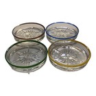 Vintage Mid Century Cut Crystal Glass Coaster Color Rim Starburst Set Of 4