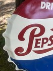 Original 1963 Pepsi Cola Tin Advertising Bottle Cap Button Sign Stout Vintage