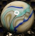  79    - Jabo Marbles Blues W  Oxblood Swirl Glass Collector Toys 