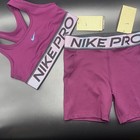 Nike Pro Big Girls Dri-fit L Sports Bra   Shorts Set With Shine Accents Burgundy