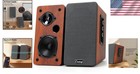 Vintage Wood Bookshelf Speakers 50w  Hi-fi Stereo  Bluetooth  Dsp  Plug   Play