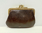 Vintage Genuine Calf Leather Brown Kiss Lock Double Coin Change Purse  10067