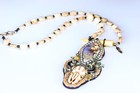 Western Wear Buffalo Head And Montana Agate Beaded Pendant Necklace