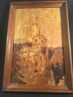 Vintage   Antique German Art Marquetry Superb Patina On Hillside Castle C 1920s
