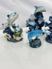 Marine Sea Ocean Set Of 7 Blue Dolphins Swimming Over Giant Reef Waves Figurine