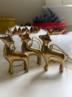 Set Of  3 Vintage Brass Reindeer Ornaments - Heavy Weight -excellent Condition