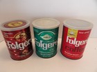 3 Vintage Folgers Metal Coffee Cans 1980 s 13oz   1963 1-lb W  Lids
