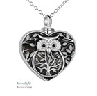New Owl Heart Embossed Cremation Urn Keepsake Ashes Memorial Necklace