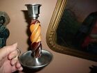 Vintage Candleholder  Metal Base With Barley Twist Wood  Very Nice