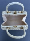 1960s White Wicker Top Handle Box Purse Gold Hardware Made In Hong Kong