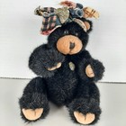 Russ Berrie   Co Blacky Bear 8  Plush Vintage Black Bear With Bow