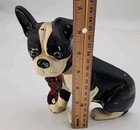 Vintage Cast Iron Boston Terrier Dog Doorstop Sitting Black White