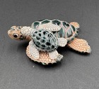 Ceramic Green Enamel Clay Sea Turtles Mama   Baby Figurine Trinket Approx 3 5 