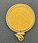 1913 P  2 5 Indian Head Gold Quarter Eagle Coin   14kt Bezel pendant 5mm Bale