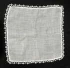 Vintage Collectible White Cotton Handkerchief W Hand Crafted Tatting Lace Trim
