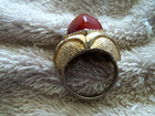 Vintage Ring  Gold Tone Metal  Lg  Rust Color Stone  Detailed  Size 7-8