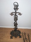 Antique Victorian Greenwood Co Cast Iron Pat 1854 Floral Leaf Fireplace Set 