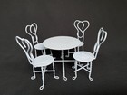 Dollhouse Furniture Round Table 4 Chairs Set White Metal Wire Taiwan Vintage