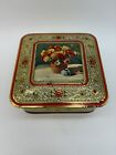 Hinged Lidded Metal Tin Box Made In Holland Gold Vintage Floral 5 5   