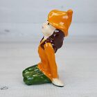 Vintage Ceramic Pixie Elf Girl 3  Figurine Orange   Green Sitting