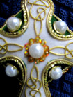 Royal Tara Celtic Cross Irish White Gold Green Embroidery Pearls 4  Ornament Ec 