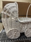 Vintage White Rattan Wicker Decorative Baby Carriage Buggy Baskets Pillows