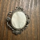 Vintage Mother Of Pearl Brooch Victorian Revival Silver Filagree
