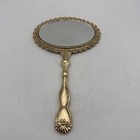 Vintage Hand Held Metal Double Sided Mirror Gold Tone