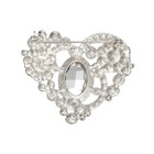 Wedding Silver Heart Brooch Clear Rhinestone Floral Flower Pin Bouquet Decor