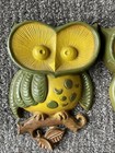 Vintage Sexton Owls Cast Metal Wall Art 1970 Made Usa Green Yellow Hanging Set 