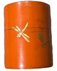 Vintage Antique Japanese 3  Tea Tin Orange Lacquer Gold Handpainted Dragonflies