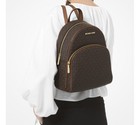 Michael Kors Women Abbey Mk Signature Pvc Medium Backpack   Dust Bag Brown   