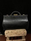 Antique 1900   s Vtg Doctors Bag Black Textured  Brass Hardware   Leather Handle