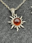 Vintage Sterling Silver Amber Sun Pendant Necklace   Ring   Earrings Set Amber