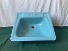 Vtg Mid Century 20x18 Cast Iron Regency Blue Porcelain Drop In Bath Sink 432-24e