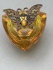 Amber Topaz Citrine Glass Butterfly Trinket Ring Box dragon Fly Perfume Bottle