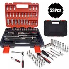 53 Pc Sae And Metric Mechanics Tool Set And Ratchet Socket Set 1 4in 3 8in Drive