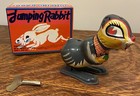 Vintage antique Metal tin Hopping Wind-up Rabbit Oka Made In Japan W box
