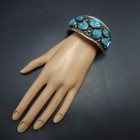 Classic 1970s Vintage Navajo Sterling Silver Turquoise Double Row Cuff Bracelet