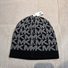 Michael Kors Reversible Knit Logo Beanie Black Cream Women s One Size