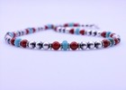 Red Coral  Blue Turquoise  Sterling Silver Navajo Pearl Beaded Modern Necklace