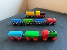Lot Of 9 - Wooden Train Magnetic Cars   Engines - Brio