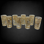 Vintage Lot 8 X Cera 22k Gold Old World Map Highball Glasses Mcm Barware 1960s
