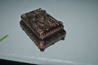 Vtg Footed Trinket Box Hinged Brass Embossed  Egyptian Scenes Jewelry Box Lined
