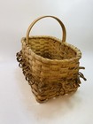 Hand Woven Splint Basket Curly Trim Handle Easter Gathering Market Signed 90s