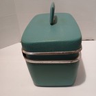 Vtg Royal Traveler Aqua Blue Hard Train Case Make Up Toiletrie Luggage Bag