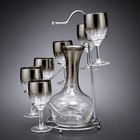 Vintage Mcm Silver Fade Decanter   Wine Glass Set With Caddy   7-piece Chrome Ba