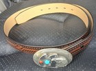 Native American Style Silver Tone Eagle Turquoise Coral Buckle Belt 40     Vintage