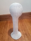 Vintage White Vinyl Coated Rattan Wicker Woven Long Neck Hat Wig Stand 20    