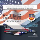1 48 F-16c 182nd Lone Star Gunfighters Mask Decal Fr Tamiya 61106 kinetic K48102